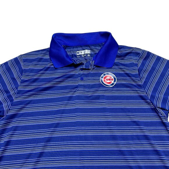 Chicago Cubs Polo Shirt Mens XL Blue Striped Performance MLB Short Sleeve - Picture 2 of 8